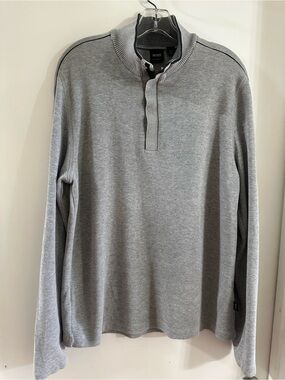BOSS Men's Grey Quarter-Zip Knit Pullover Sz L